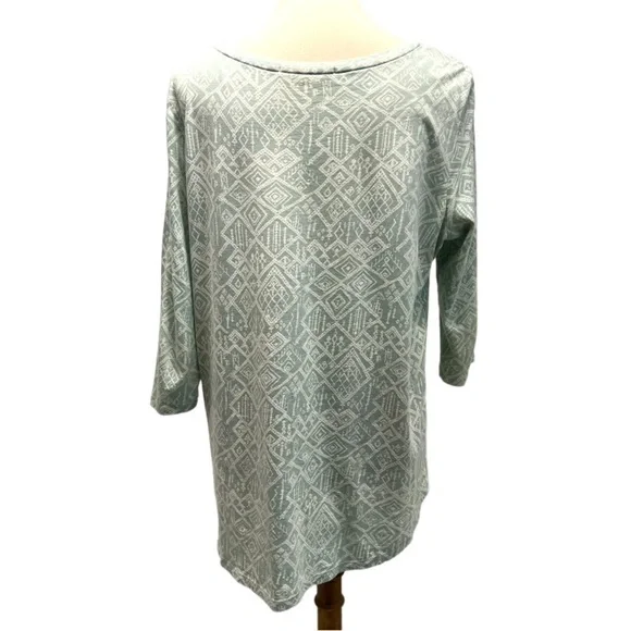 Peruvian Connection Light Green Printed Pima Cotton Bateau Neck Top Women Medium - Picture 5 of 10